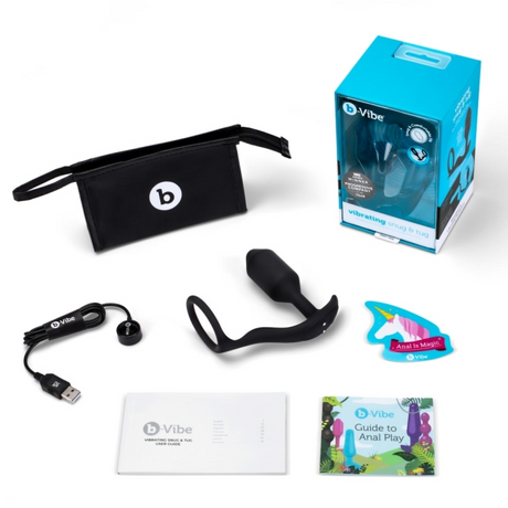 b-Vibe Vibrating Snug & Tug Anal Plug & Penis Ring — M Black - BV2414