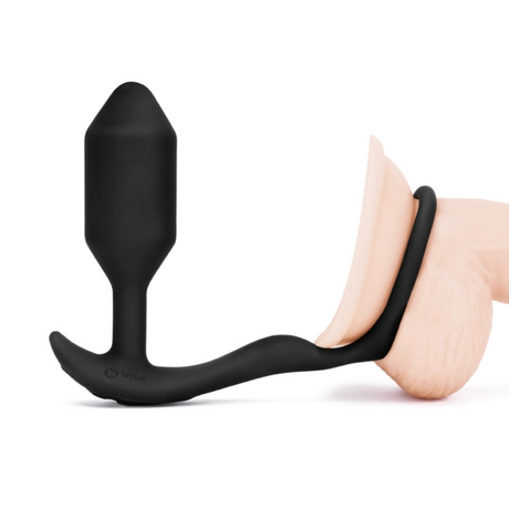 b-Vibe Vibrating Snug & Tug Anal Plug & Penis Ring — M Black - BV2414