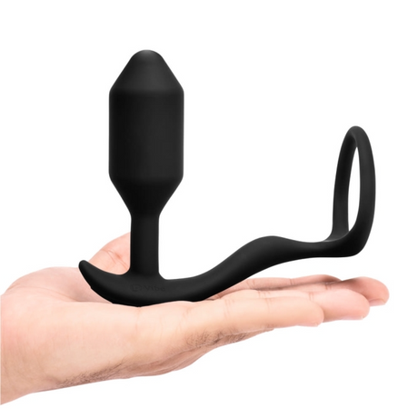 b-Vibe Vibrating Snug & Tug Anal Plug & Penis Ring — M Black - BV2414