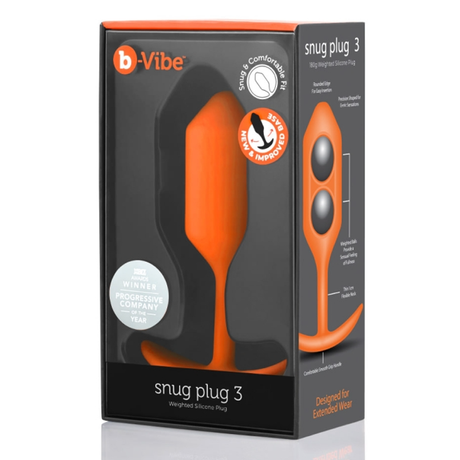 b-Vibe Snug Plug 3 Weighted Silicone Plug — Orange, 4.9 in - BV5147