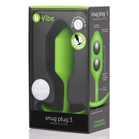 b-Vibe Snug Plug 3 — Weighted Silicone Butt Plug, Lime - BV5154