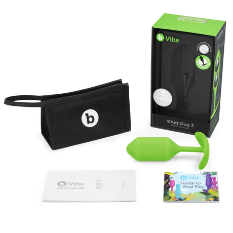 b-Vibe Snug Plug 3 — Weighted Silicone Butt Plug, Lime - BV5154
