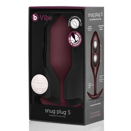 b-Vibe Snug Plug 5 — Weighted Silicone Anal Plug, Dark Red - BV5185