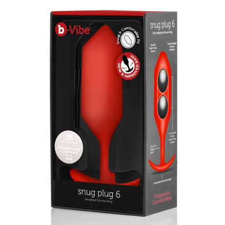 b-Vibe Snug Plug 6 — Weighted Silicone Plug 515 g, Red - BV5215