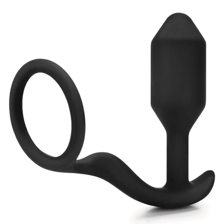 b-Vibe Snug & Tug — Penis Ring and Weighted Butt Plug, Black - BV7039