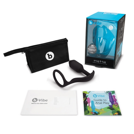 b-Vibe Snug & Tug — Penis Ring and Weighted Butt Plug, Black - BV7039