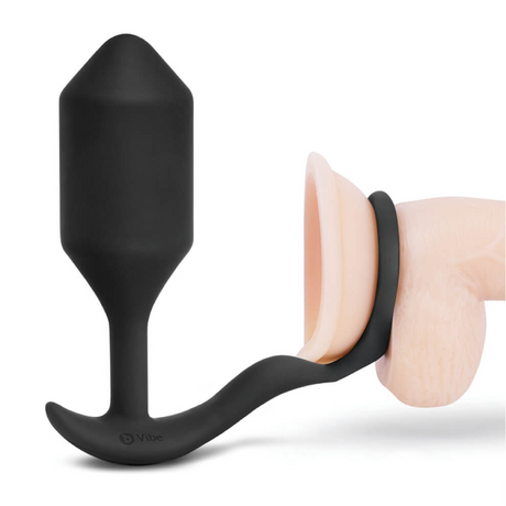 b-Vibe Snug & Tug — Penis Ring and Weighted Butt Plug, Black - BV7039