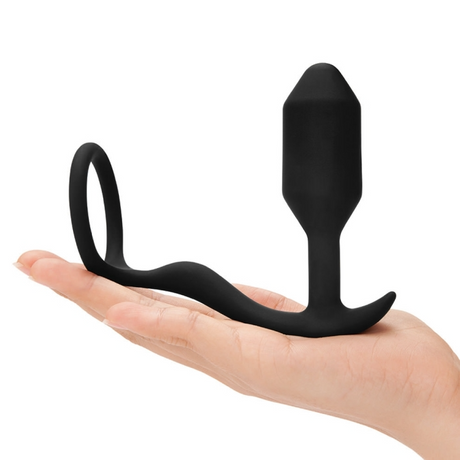 b-Vibe Snug & Tug — Penis Ring and Weighted Butt Plug, Black - BV7039