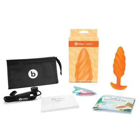 b-Vibe Swirl Texture Plug, Orange — Medium Vibrating Silicone Plug - BV7664