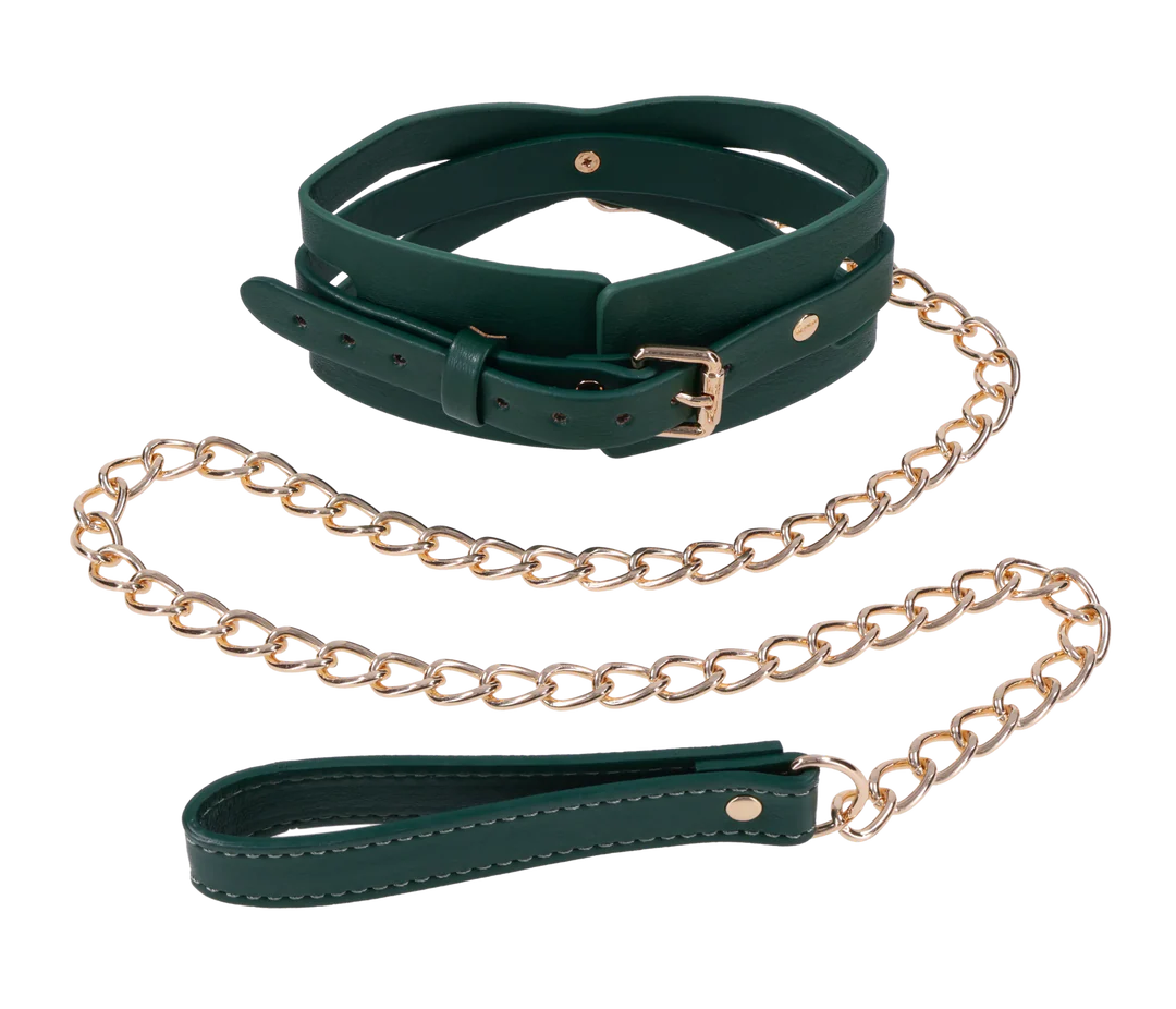 Sportsheets Indica Cutout Collar and Leash — Emerald, Adjustable Fit - SS10216