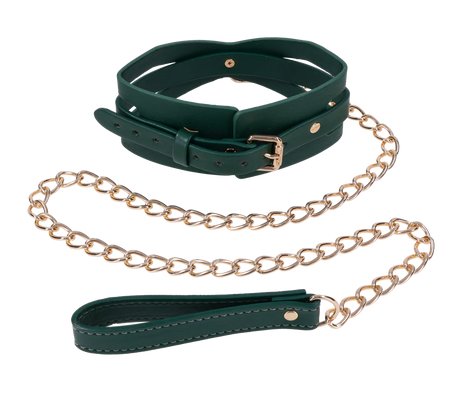 Sportsheets Indica Cutout Collar and Leash — Emerald, Adjustable Fit - SS10216