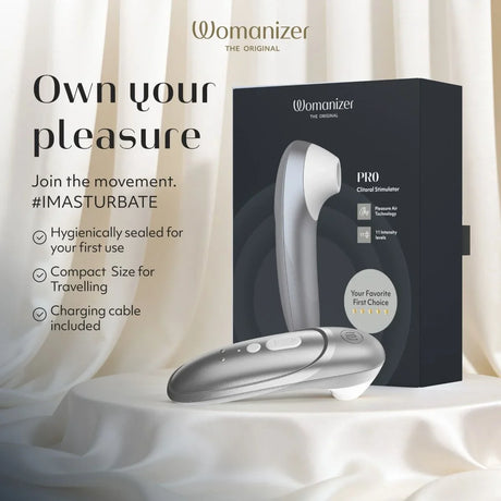 Womanizer Pro Clitoral Stimulator — Silver Grey, 11 Levels - WZ6865