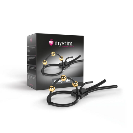 Mystim Pearly Pete Corona E‑Stim Strap with 24‑Carat Gold Balls - MY5867