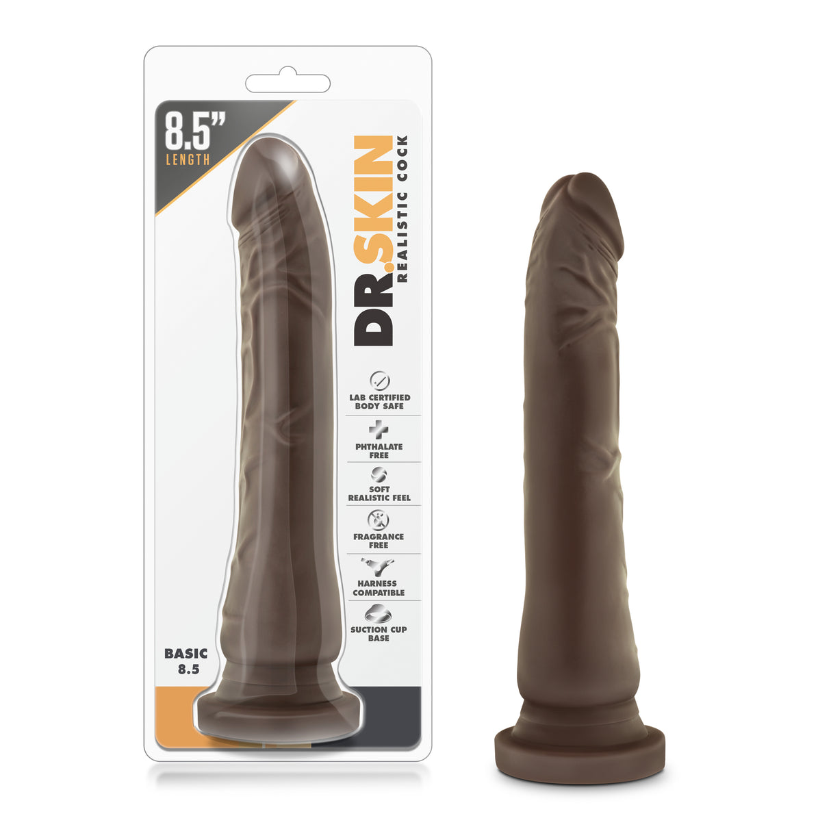 Blush Dr. Skin Basic 8.5 Dildo — Chocolate, 8 in Insertable - BL-15056