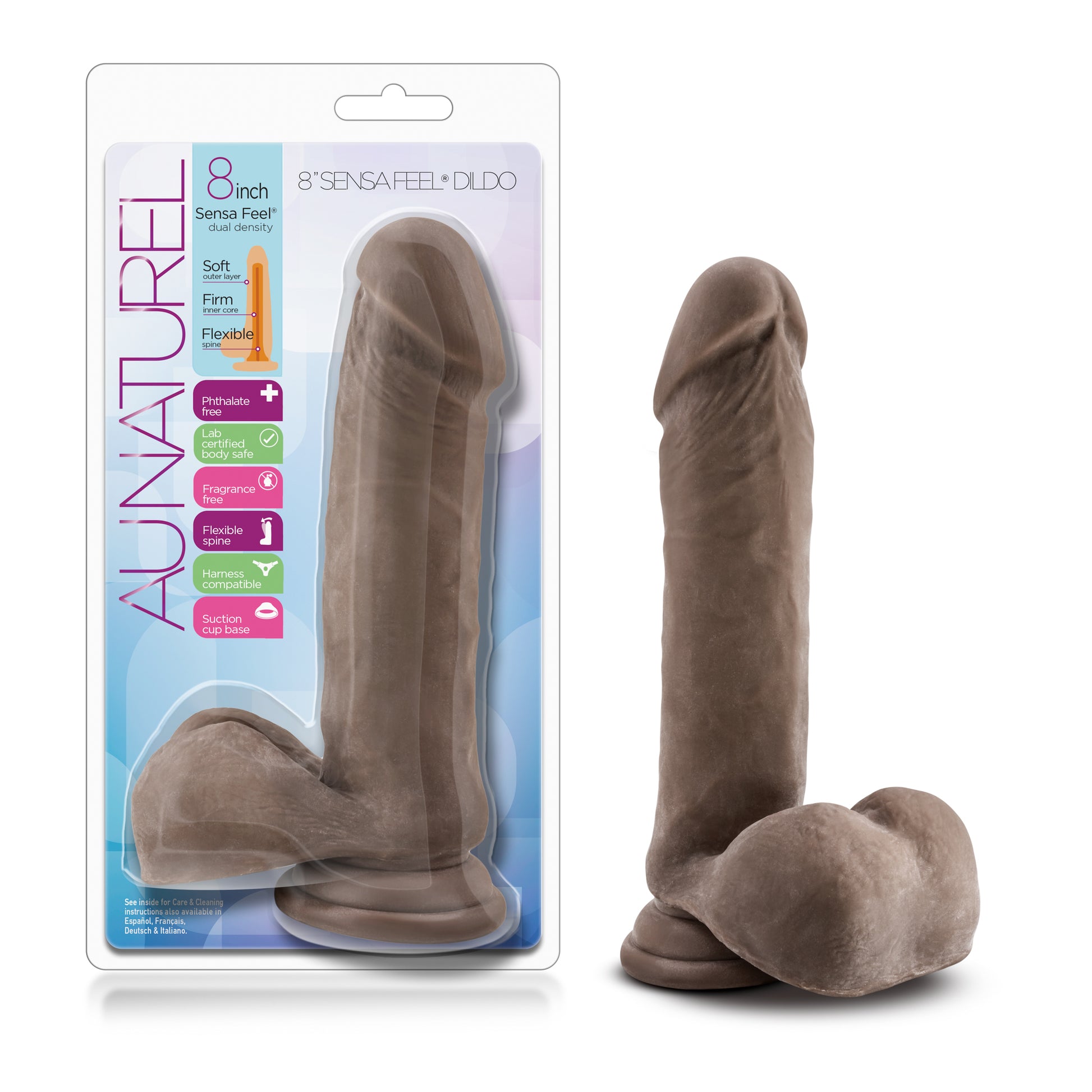 Au Naturel 8 Inch Sensa Feel Dildo - Chocolate by Blush