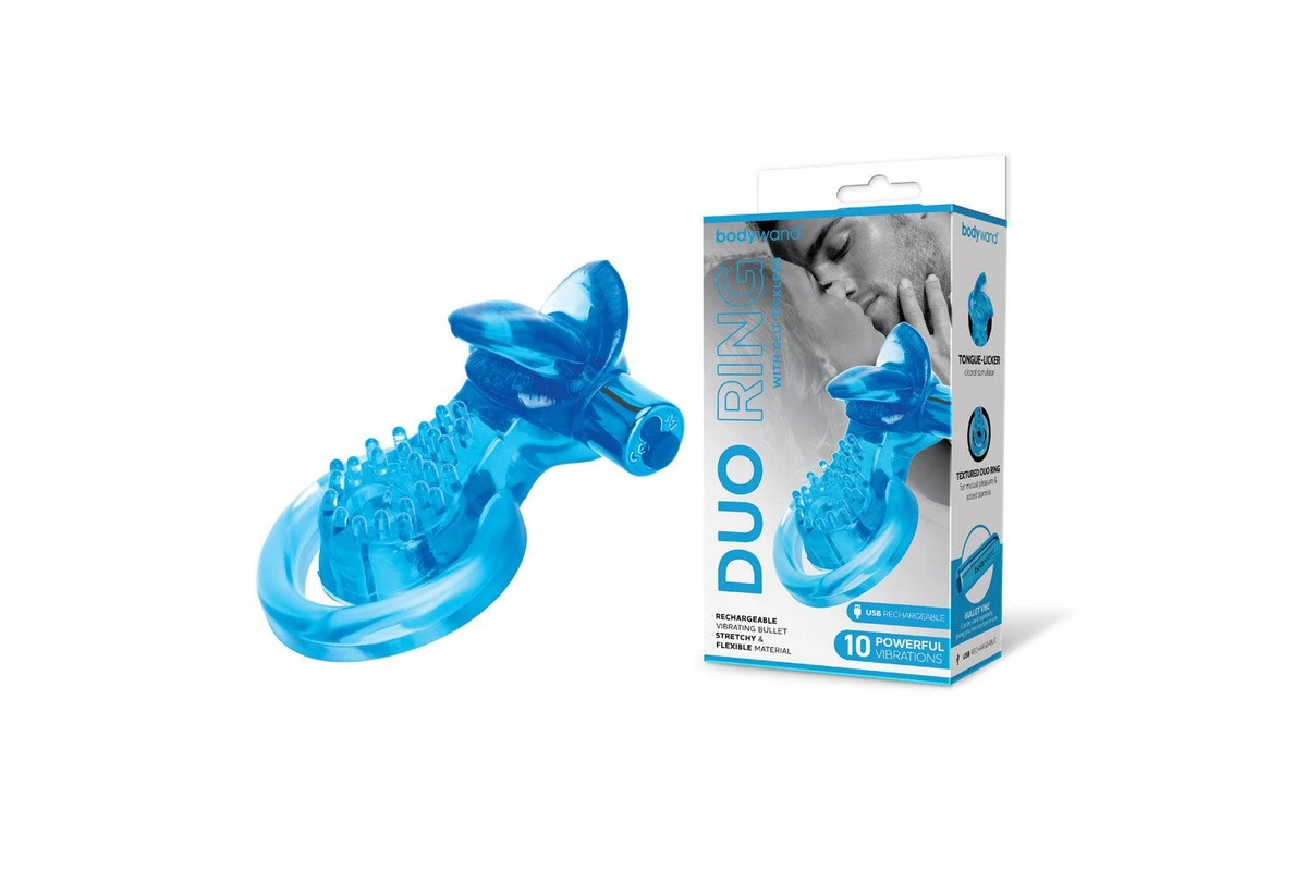 Bodywand Rechargeable Duo Ring With Clit Tickler - Blue