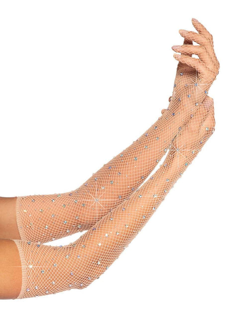 Leg Avenue Rhinestone Fishnet Opera Gloves — Nude - LA-2038ND