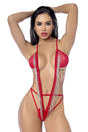 Mapale Red Plunging Bodysuit with Rhinestone Fringe — S/M - GE-2812RDSM