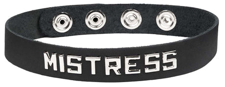 Spartacus Mistress Word Band Collar — Small, 3/4" Leather, Adjustable 13–16" - BWB-B5