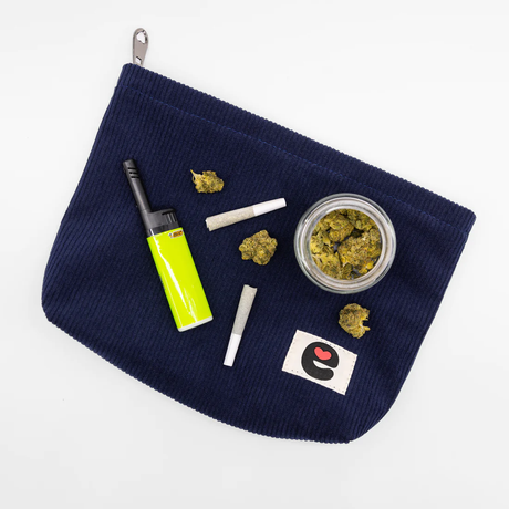 Emojibator Pleasure Pouch — Midnight Blue Corduroy Travel Case (8.25 × 6.9 × 2 in) - EM7150
