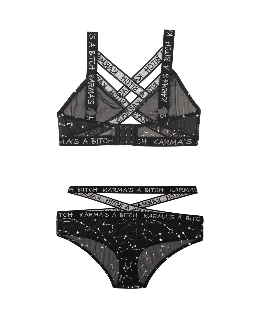 Karma's a Bitch Bralette and Cutout Panty Set - Black - L/xl by Fantasy Lingerie