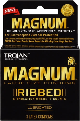 Paradise Marketing Trojan Magnum Ribbed Condoms — 3 Pack - TJ64208