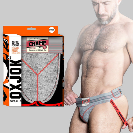 OXBALLS Champ Vintage Sweatshirt Jockstrap — Small, Gray Heather - OX-JOK-1004-GRY-S