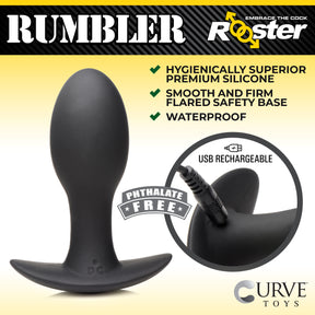 Rooster Rumbler Vibrating Silicone Butt Plug — Large, Black - 653078942705