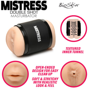 Mistress Double Shot Dual-Ended Mouth & Anal Stroker — Light - 653078943122