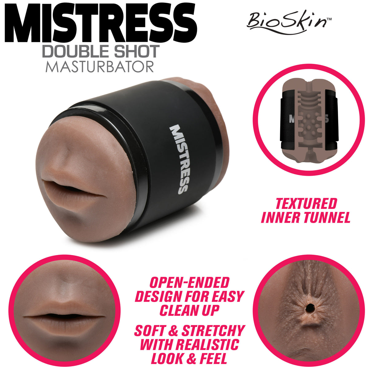 Mistress Double Shot Anal & Oral Stroker — Dark (TPE) - 653078943146
