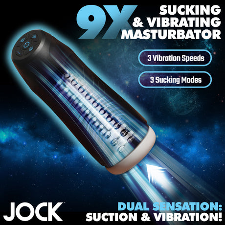 Jock 9X Sucking & Vibrating Masturbator — Black, 9.5in Case - 653078943641