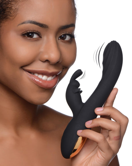 Power Bunnies Cuddles 10X Silicone Rabbit Vibrator — Black - 653078942453