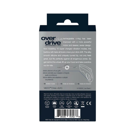 VeDO Overdrive Plus Rechargeable Cock Ring — Black - VI-R0608
