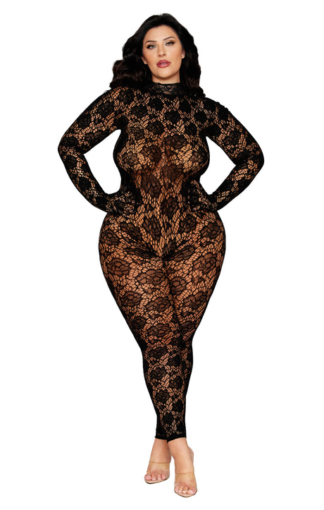 Dreamgirl Gloved Bodystocking DMND — Queen Size, Black - DG-0516XBKQS