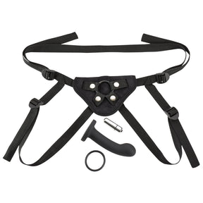 Cloud 9 Novelties Strap-On Harness Kit — Black, 5.5in Curved Dildo & Bullet - WTC319