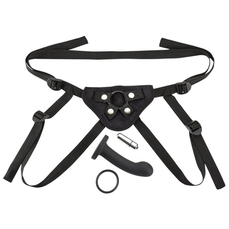 Cloud 9 Novelties Strap-On Harness Kit — Black, 5.5in Curved Dildo & Bullet - WTC319