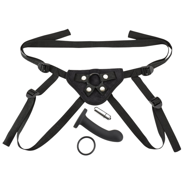 Cloud 9 Novelties Strap-On Harness Kit — Black, 5.5in Curved Dildo & Bullet - WTC319