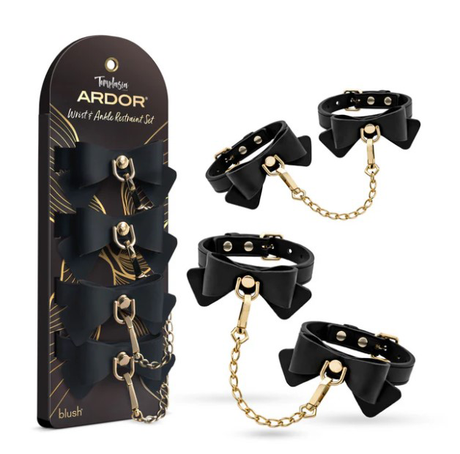 Blush Ardor Wrist & Ankle Restraint Set — Black with Bow - BL-55525