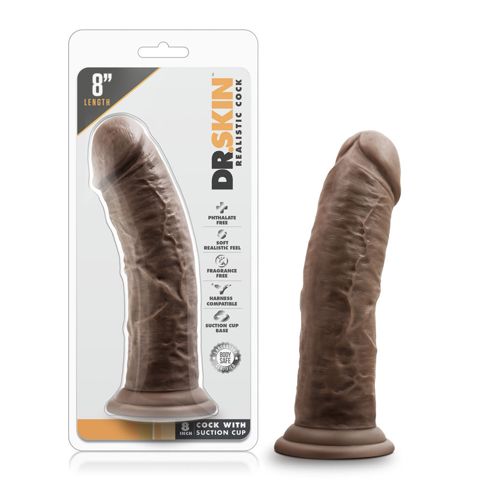 Blush Dr. Skin 8 Inch Realistic Dildo with Suction Cup — Chocolate - BL-12806