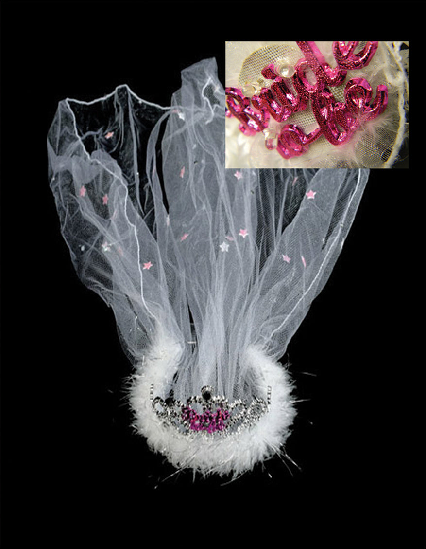 Flashing Bride-to-Be Tiara With a White Fur Veil by Gasworks-OMG