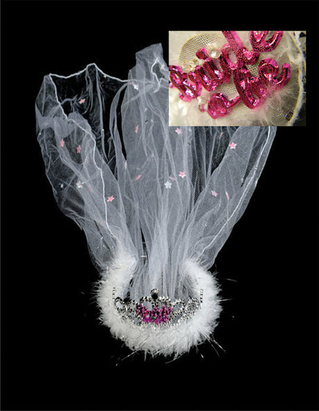 Flashing Bride-to-Be Tiara With a White Fur Veil by Gasworks-OMG