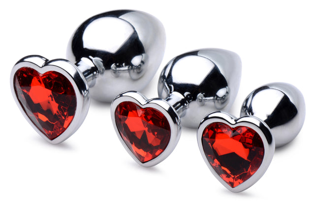 XR Brands Red Heart Gem Anal Plug Set — 3 Metal Plugs - BTYS-AG694