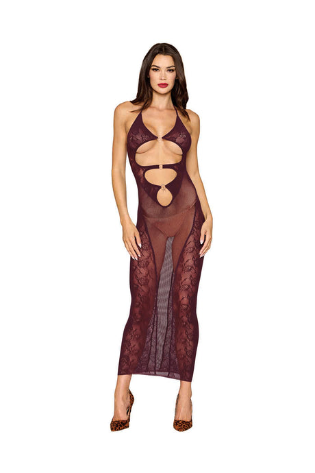 Dreamgirl Bodystocking Gown & Shrug — One Size, Cherry Lacquer - DG-0523BGOS