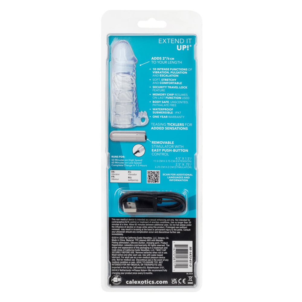 Up Extended It Up Vibrating Extension Sleeve - Blue Rechargeable by CalExotics