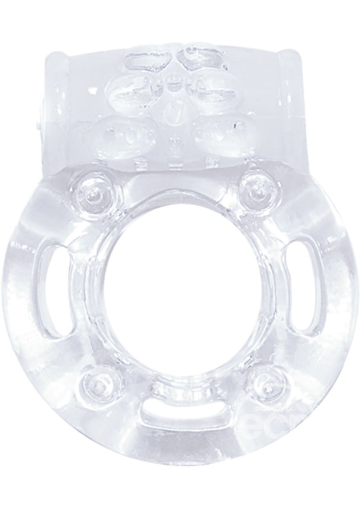 The Macho Crystal Collection Vibrating Cock Ring- Clear