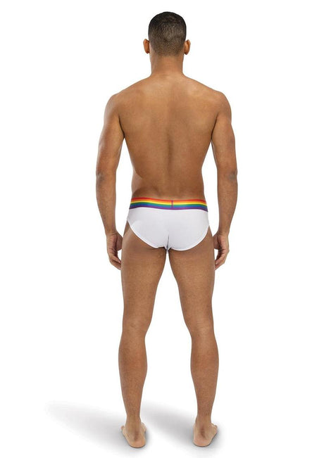 Envy Menswear Rainbow Radiant Briefs — White with Rainbow Waistband, Small/Medium - BLE117-WHTSM