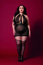 Dreamgirl Garter Slip & Flogger Set — Queen Size, Black - DG-13704XBKQS