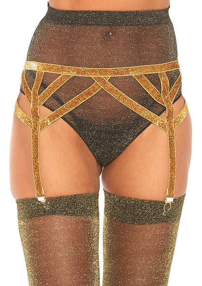 Shimmer Lurex Elastic Garter Belt - One Size - Gold by Leg Avenue