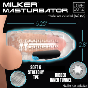 LoveBotz Milker TPE Stroker Sleeve — Clear, 6.25 in - 848518048509