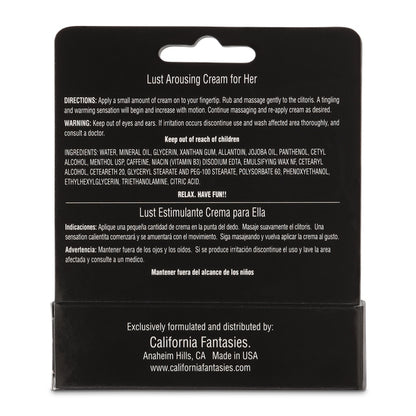 Lust - Arousing Cream for Her - 0.5 Oz. Tube - Boxed by California Fantasies